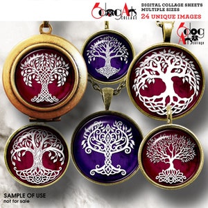 Celtic Tree of Life Digital Collage Sheets Printable Download Bottle Caps Pendants Crafts 40mm, 1.5&quot;, 1.25&quot;, 1&quot;, 30mm, 25mm Circles JC-087C
