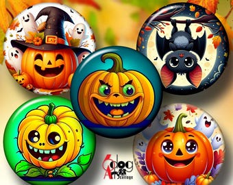Halloween Digital Collage Sheets 1.5", 1.25", 1", 30mm, 25mm Circles Printable Download JC-499C