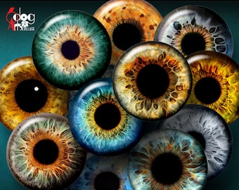 48 Realistic Doll Eyes Digital Collage Sheets Printable Download 20mm-4mm Circles JC-016