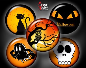 Halloween Digital Collage Sheets Printable Downloadable 1.5, 1.25, 1", 30, 25mm Circles for jewelry making scrapbooking JC-431