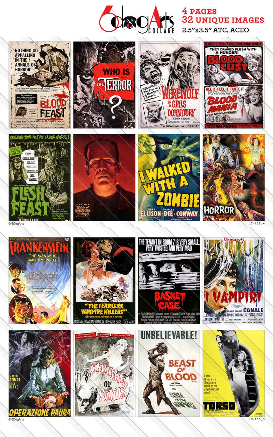 AKBOK Original Horror Movie Character Dictionary Art Print - Vintage Movie Posters Set - Great Gift For Horror Fans - Home Decor 8x10 Inch Unframed 9pcs