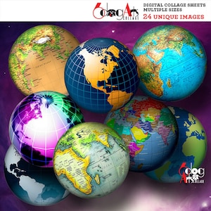 Feuilles de collage numérique, carte globe terrestre, téléchargements imprimables pour mini-capsules, pendentifs, créations manuelles, cercles 20 mm, 18 mm, 16 mm, 14 mm, 12 mm JC-085C