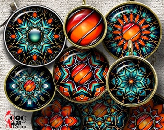 Sci-Fi Mandala Digital Collage Sheets Printable Download Pendants Glass Cabochons Paper Crafts 40mm 1.5" 1.25" 1" 30mm 25mm Circles JC-295