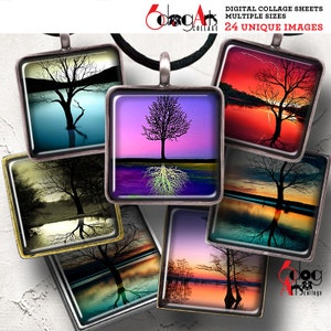 Reflections 1.5&quot;, 1&quot;, 30mm, 15mm Squares and Scrabble Tiles Digital Collage Sheets Printable Download for Pendants Glass Cabochons JC-235S