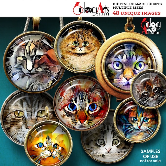 猫の絵画 デジタルコラージュシート 印刷可能 ダウンロード ミニボトル
