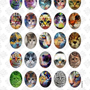 Cat Painting Digital Collage Sheets Printable Download Pendants Cabochons Paper Crafts 30x40mm, 22x30mm, 18x25mm, 13x18mm Ovals JC-002O image 3