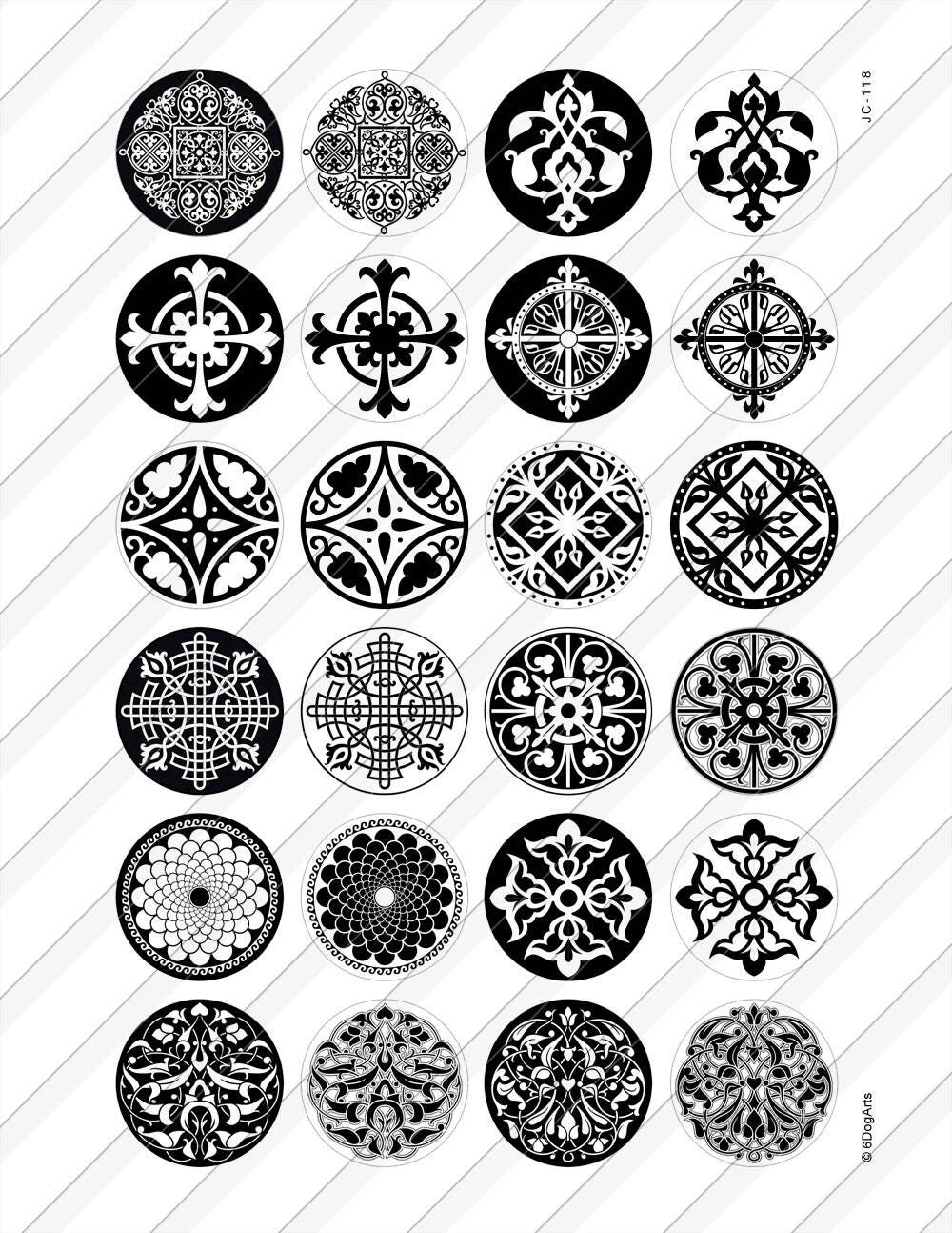 Black and White Ornaments Digital Collage Sheets Printable Etsy