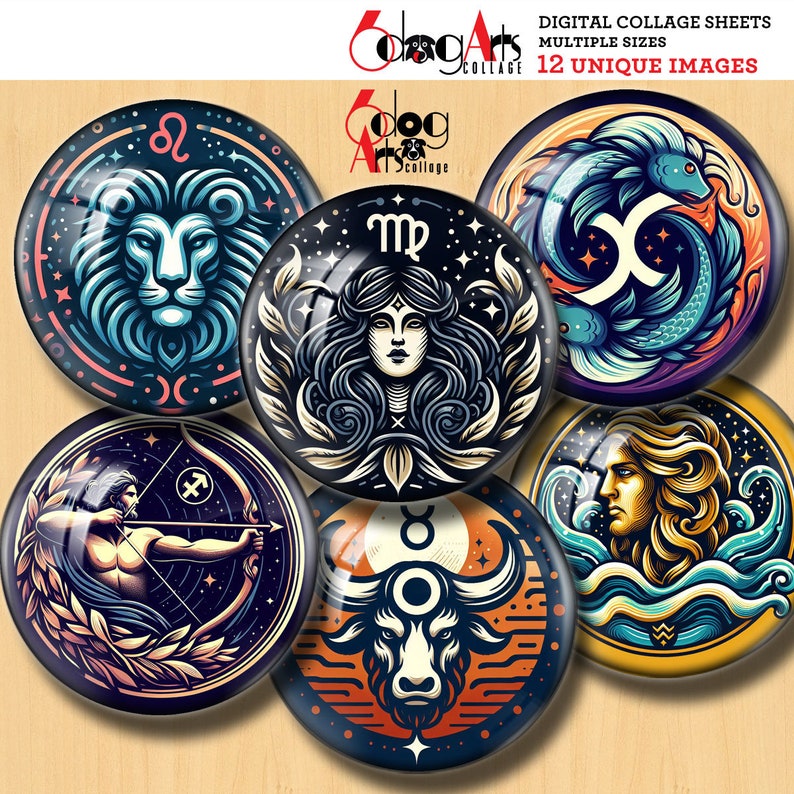 Zodiac Horoscope Digital Collage Sheets Printable Download for Glass ...
