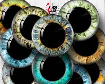 Blythe Doll Eyes w/ LARGE pupils Digital Collage Sheets Printable Realistic Irides Download for Doll Making 20mm to 8mm Circles JC-184b