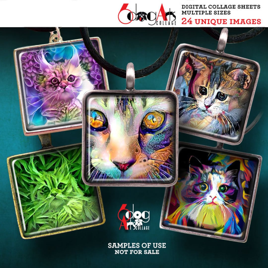 猫の絵画 - 1.5 mm、1 mm、30 mm、25 mm、15 mmの正方形 - デジタル