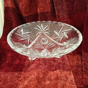 Vintage decoratieve loden kristallen schaal met drie poten uit de jaren 80