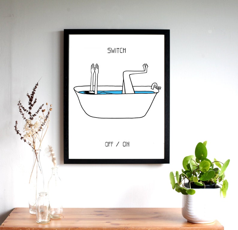 Switch Off On Bath Print Bathroom Art Funny Art Print image 1