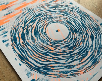 record, seaweed, hand screen print,  acoustic ecology, macro algae, neon