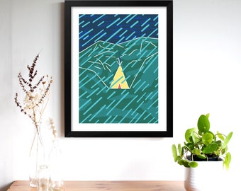 Wild Camping, Adventure, Nature Print, Tipi, Mindfulness, Kitchen Wall Art, Colourful Landscape, Rainy Days, North Wales, Snowdonia