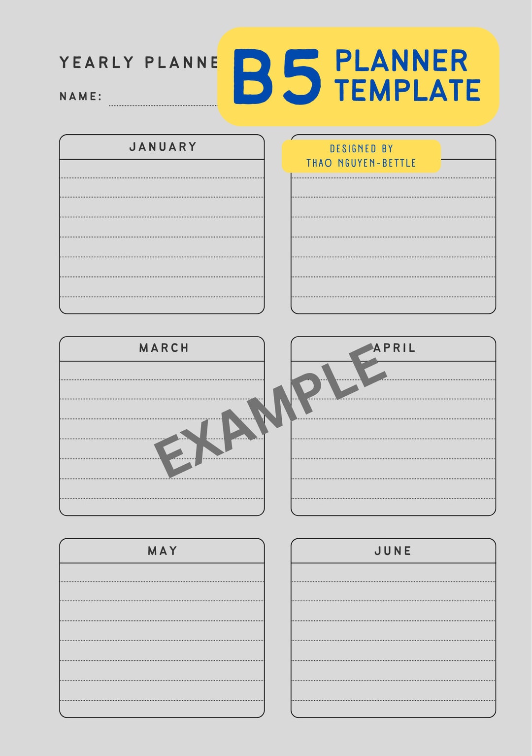 B5 Printable Yearly Planner Template - Etsy