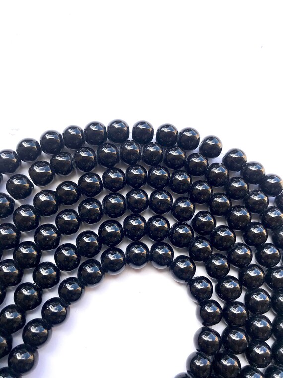 8mm Round Glass Beads Strands Black approx 40 pcs//strand jewellery making