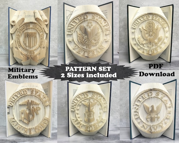 US Military Emblems DIY Art Patterns | Military Book Pattern | Book Sculptures | Tutorial | Veteran Gifts | Digital Download | Love Heart