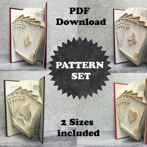 Book Folding Pattern Set - Royal Flush Set - 4 Patterns - Cut&Fold Combi - 2 Sizes - Free Tutorial - Free Practice Pattern - PDF Download