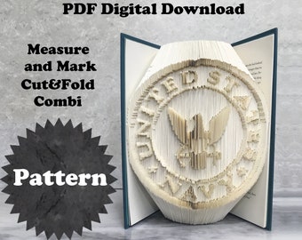 Patrón de plegado de libro - Emblema de la Marina de EE. UU. - Combinación de corte y plegado - 2 tamaños - Tutorial con patrón de práctica - Descargar PDF