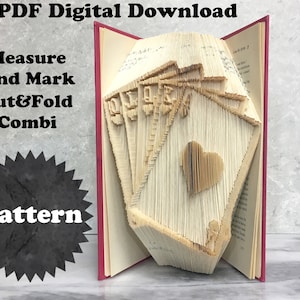 Book Folding Pattern - Hearts Royal Flush - Cut&Fold Combi - 2 Sizes - Free Tutorial - Free Practice Pattern - Literary Gifts - PDF Download