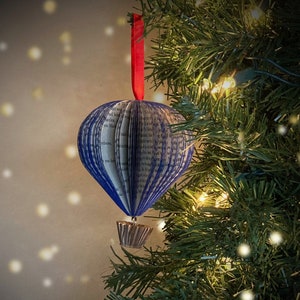 Blue Hot Air Balloon Book Page Ornament - 3D Book Ornament - Christmas Hot Air Balloon - Book Ornament - Book Club Gift - Christmas Bauble