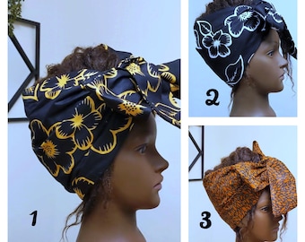 Satin lined expandable wide headband with ties. Ankara headband. Ankara bandana. African print satin lined turban headband.