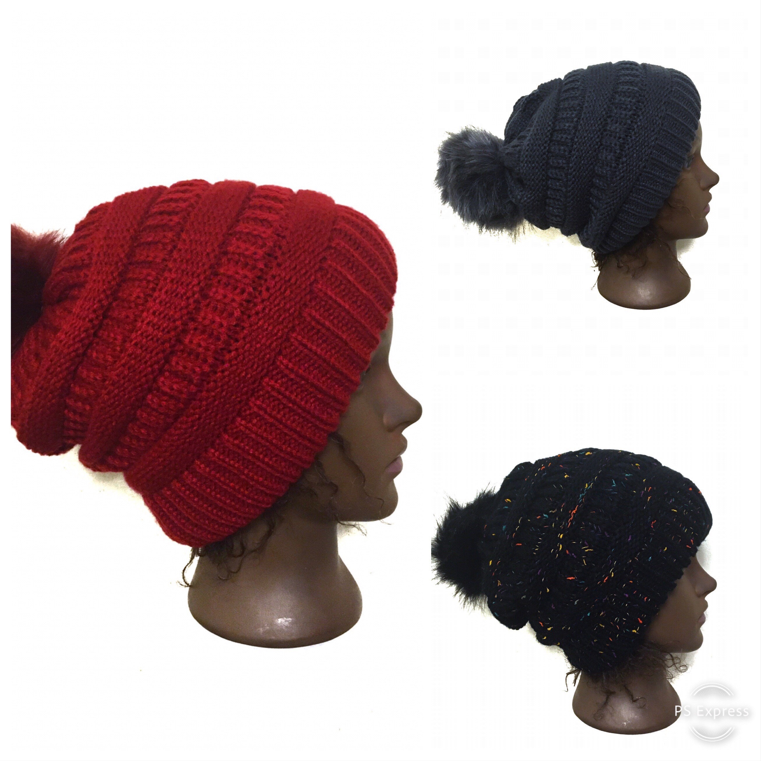 Satin Lined Beanie with Pom Pom, Warm Knit Winter Hat, One Size Yanibest Satin Lined Winter Pom Beanie Black main image 2
