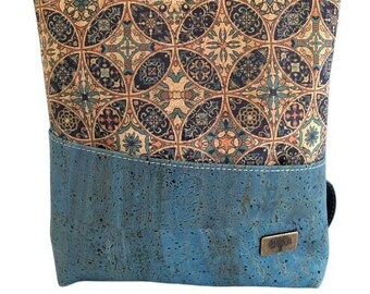 Sofia Cork Shoulder bag Aqua and Blue Tile