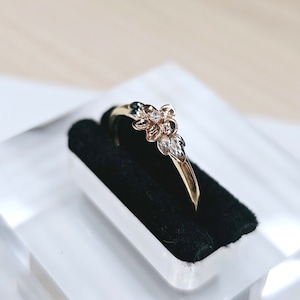 14K Solid Yellow Gold One Flower Ring with CZ