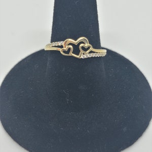 10K Yellow Gold Three Hearts Ring with CZ image 3