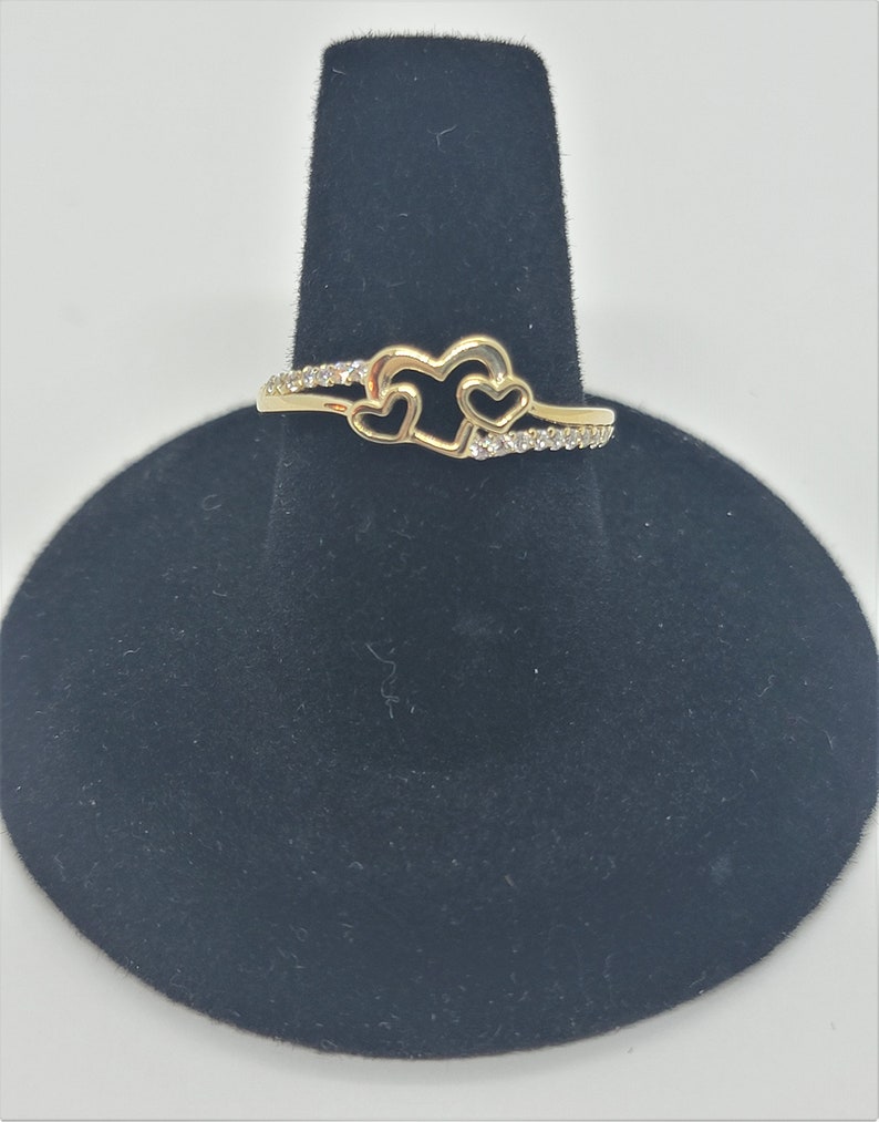 10K Yellow Gold Three Hearts Ring with CZ image 3