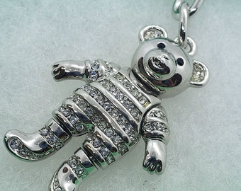 Movable Jeweled Teddy Bear with Crystal Keychain Keyring