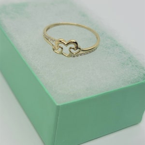 10K Yellow Gold Three Hearts Ring with CZ image 1