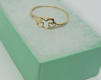 10K Yellow Gold Three Hearts Ring with CZ
