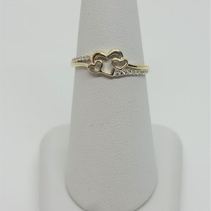 10K Yellow Gold Three Hearts Ring with CZ image 2