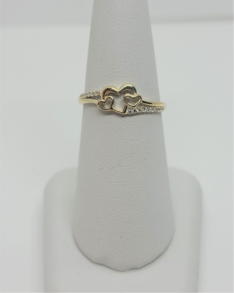 10K Yellow Gold Three Hearts Ring with CZ image 2