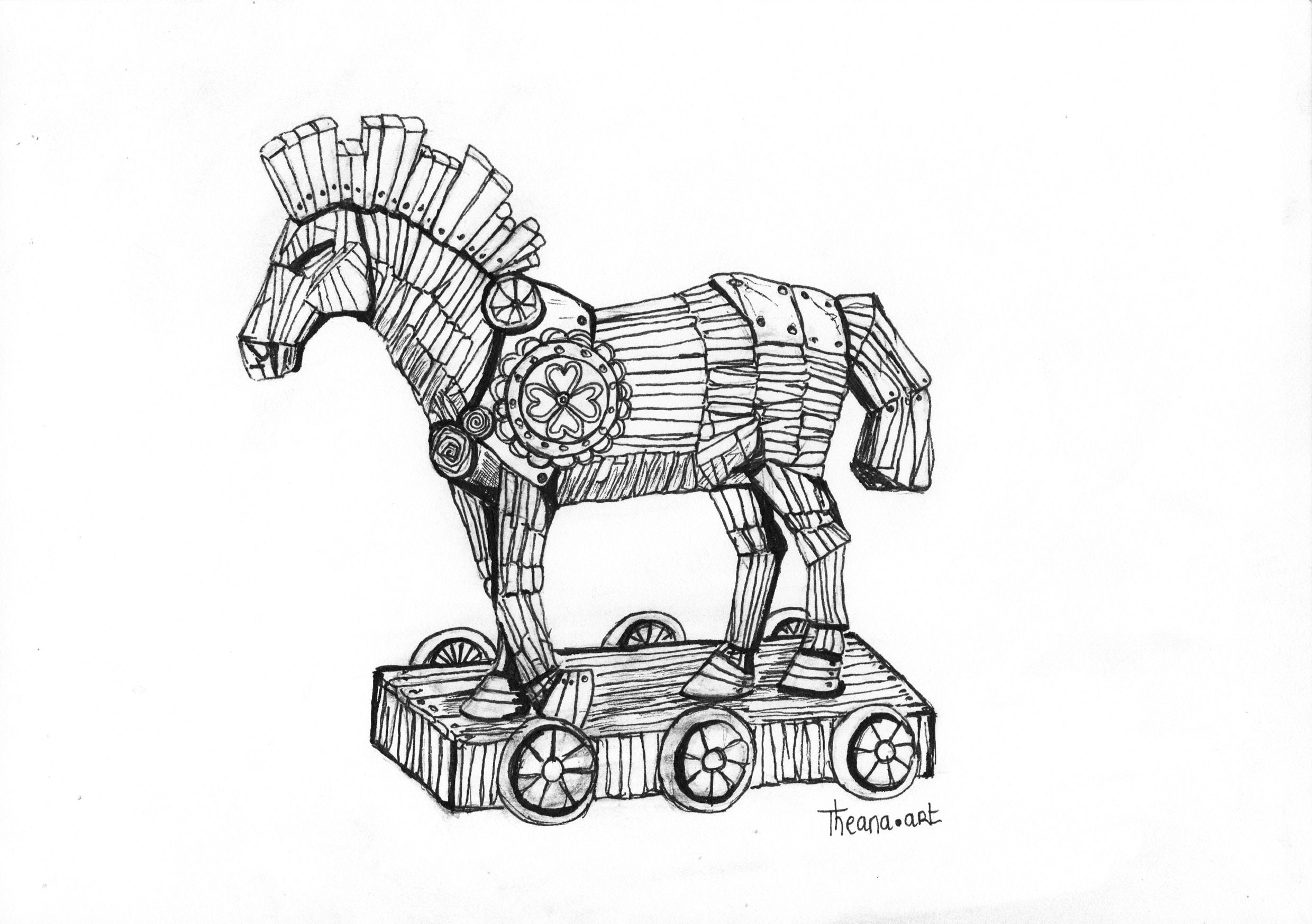 Caballo de Troya Dibujo Original Ilustración | Etsy