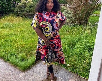 Ankara dress with side slit fully lined in size 16 and 18