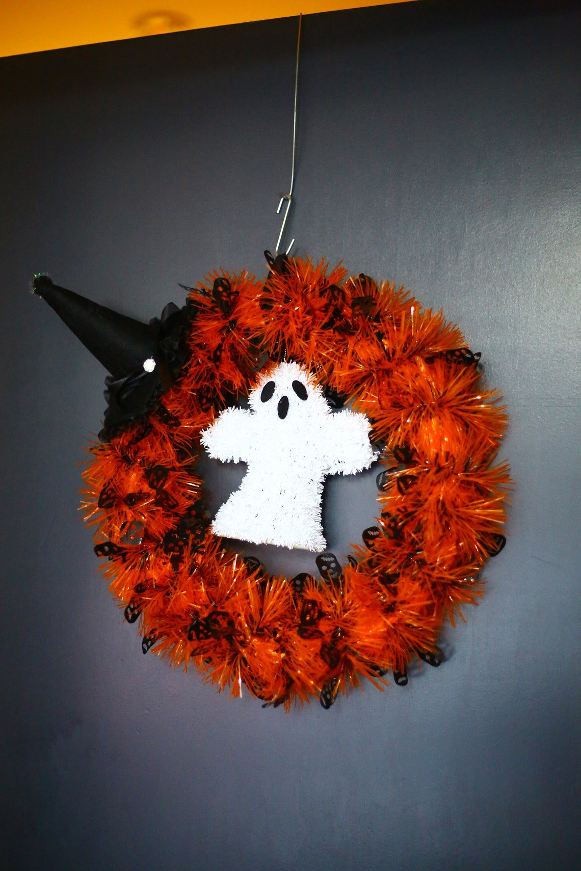 TINSEL HALLOWEEN WREATH orange tinsel halloween decor Etsy
