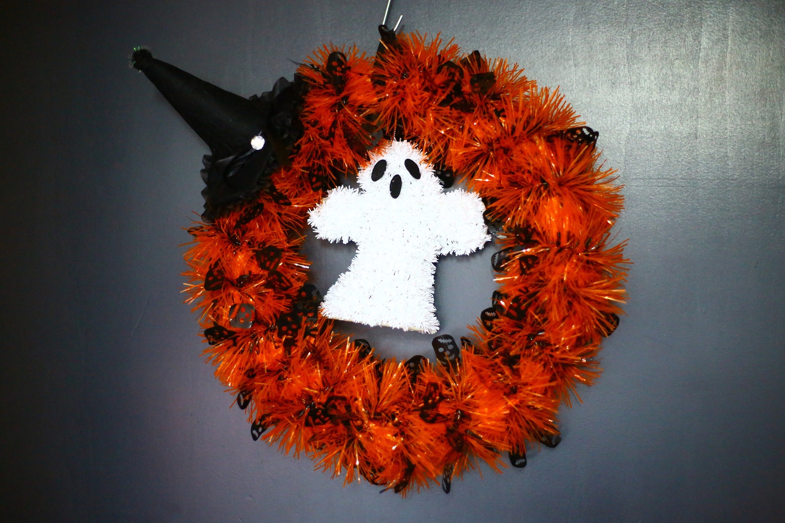 TINSEL HALLOWEEN WREATH orange tinsel halloween decor Etsy