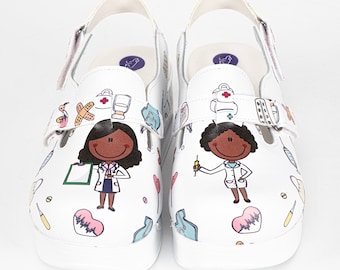 Nurse&Doctor Pattern Adjustable Slingback Women&#39;s Super Comfy Clogs