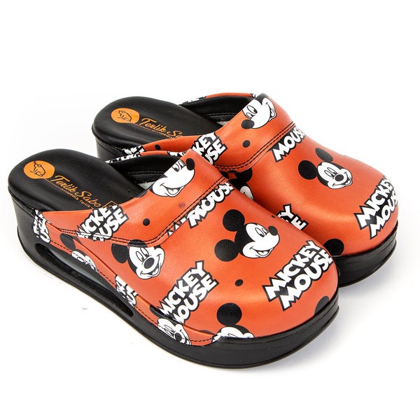 Red Colored Mickey Mouse Pattern Air Max Women's Clogs & Nursing Clogs