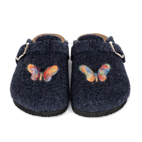 Felt Women's Navy Butterfly Embroidered Clogs & Comfy Clogs