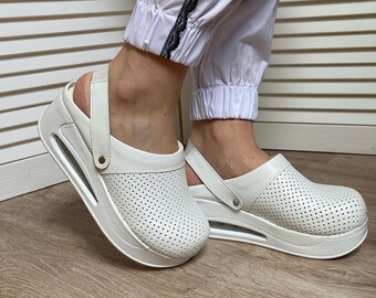 White Slingback Breathable Air Max Clogs With- Slippers- Mules