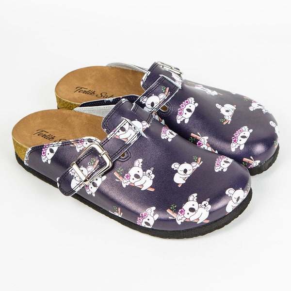 Black Koala Bear Pattern Women's Clogs & Comfy Clogs