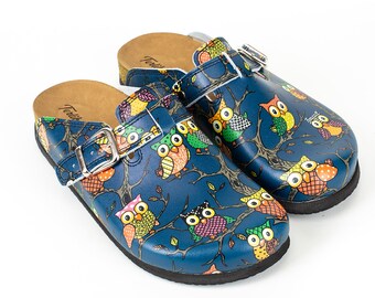 Dark Blue Owl Patterned Women's Clogs & Comfy Clogs