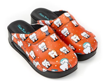 Red Colored Tooth Design  Women's Comfy Clogs