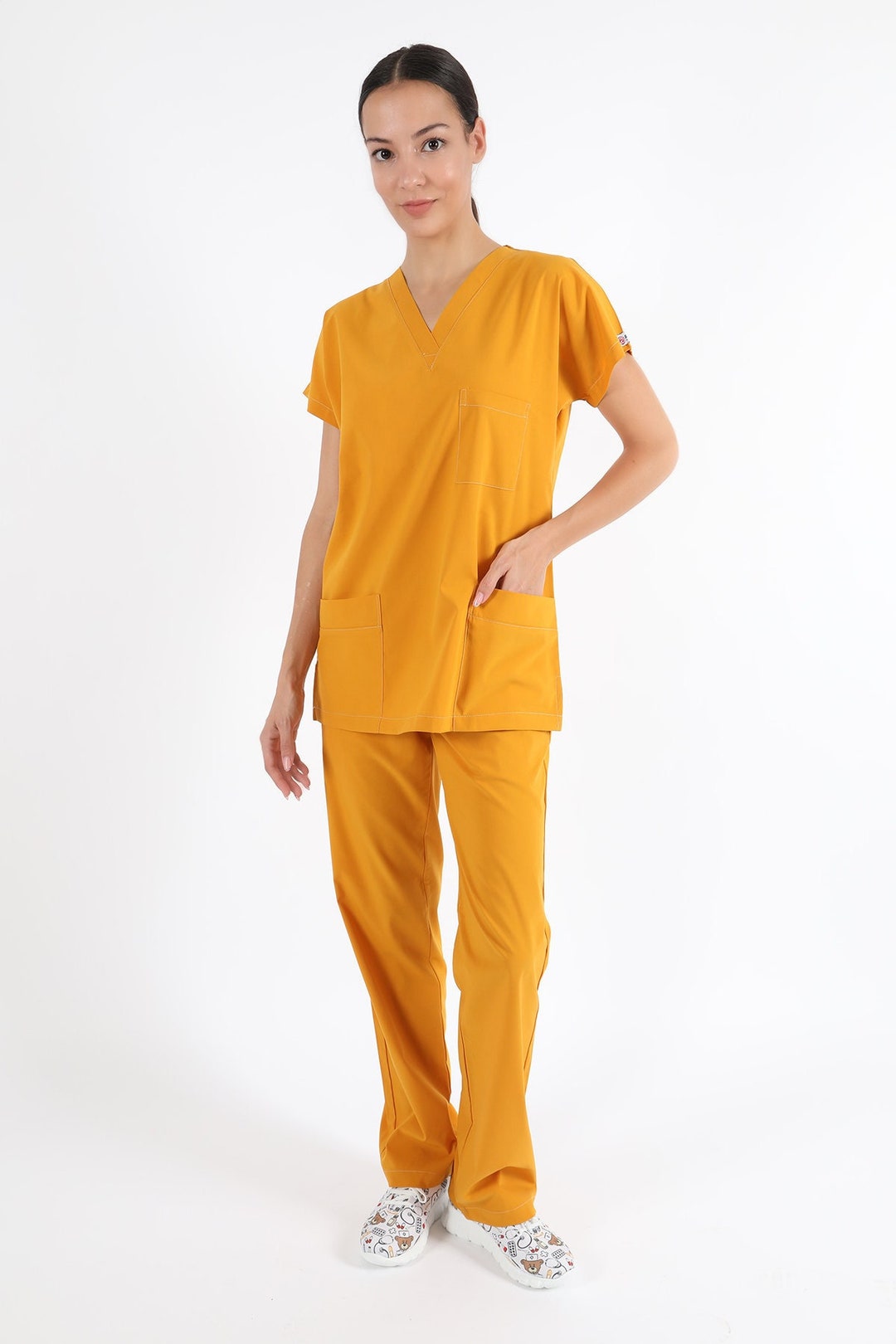 Soft Mustard Color Nurse Scrub Set, Nurse Uniform, Custom Scrub, Nurse Uniform Dress, Medical