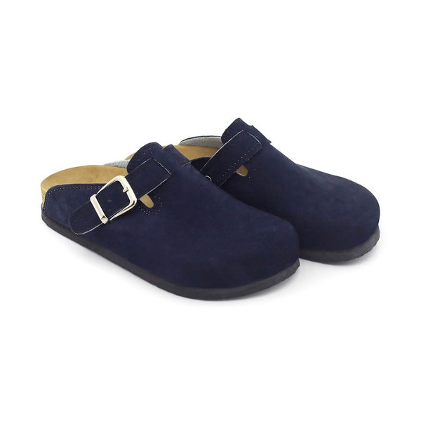 Navy Blue Nubuck Clogs