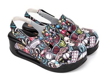Colorfull Skull Pattern Adjustable Slingback Women's Comfy Clogs